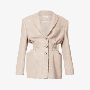 The Mannei Sequin-embellished elasticated-waist stretch-woven coat blazer